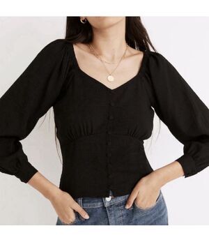 Madewell Puff-Sleeve Button-Front Crop Top Size Medium Floral Peasant